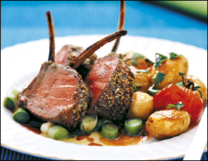 Roast French Rack of Venison with garlic, rosemary and mustard crust